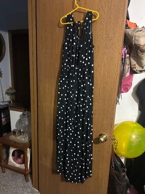 Elastic waist long dress polka dot